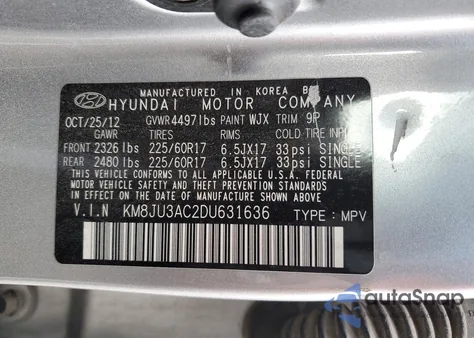 2013 Hyundai Tucson Gls from USA, damaged, VIN KM8JU3AC2DU631636